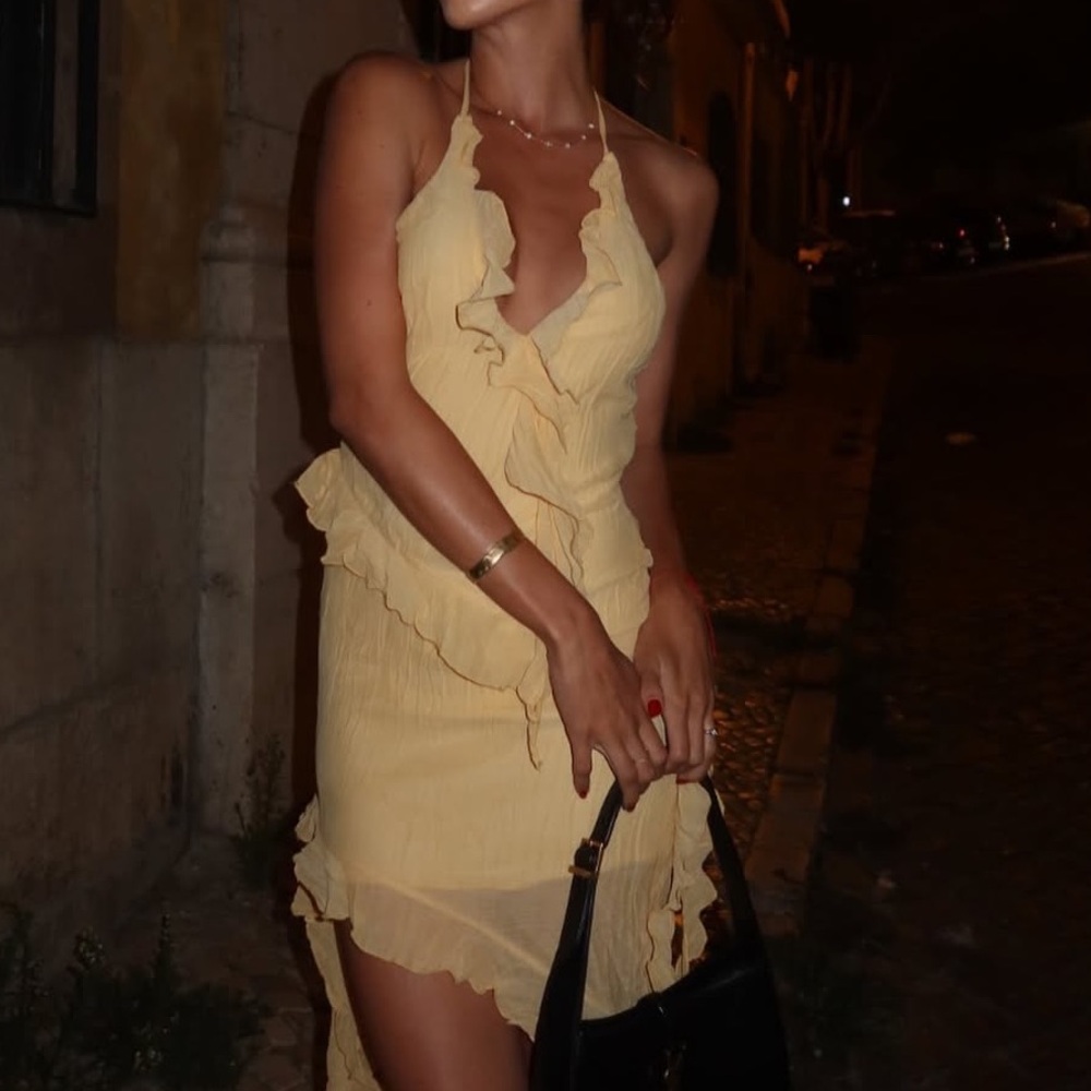 Zara Light Yellow Backless Ruffle Dress
